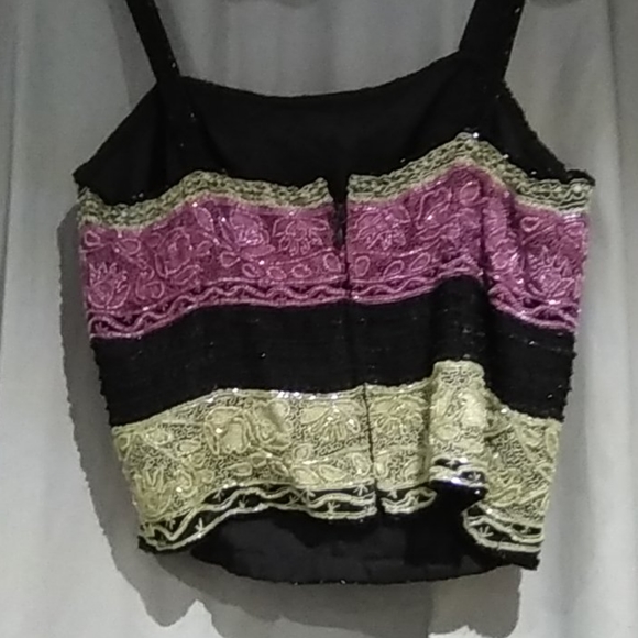 Vintage LAURENCE KAZAR BEADED SEQUIN SPAGHETTI TOP - Picture 4 of 6